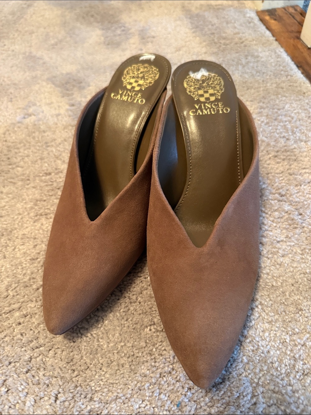 Vince Camuto Brown Suede Pointed Slip-On Mules